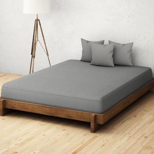 Image of Welspun 100% Waterproof Premium Mattress Protector for Double Bed Queen Size 60x78 Inches| Cotton Feel Mattress Cover | Elastic Fitted | Fits Upto 10 Inch Mattress | Bed Protector Cover (60 inchx78 inch Grey)