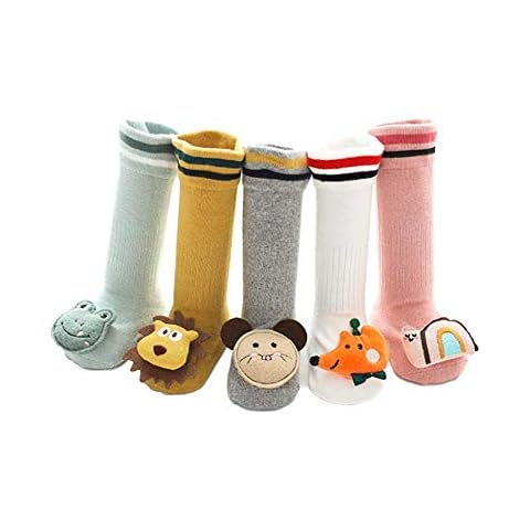 CHAYANG 5 pairs Cartoon Anti-skid Baby Girls Knee High Socks Cotton Rich Socks Kids Long Stocking Cover