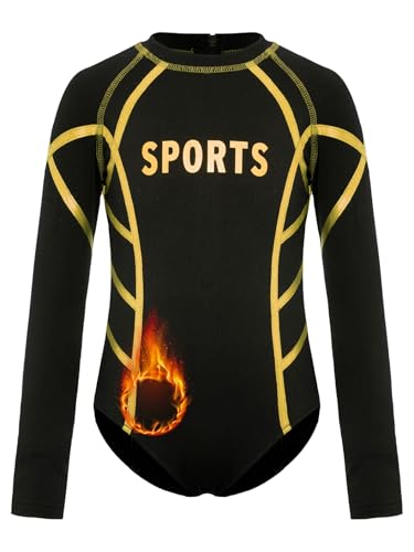 Yruioon Jungen Fleece Turnanzug Langarm Gymnastikanzug Ballettanzug Eiskunstlauf Body Overall Wettbewerb Tanzkostüm Gold 170-176