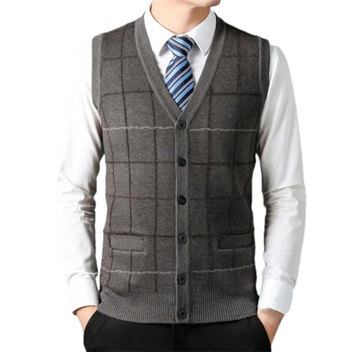 Men's Soft Sweater Vest Fashion V-Neck Sleeveless Plaids Button Down Knitted Cardigan Vest
