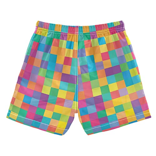 Colorful Mosaic Tiles Boys Swim Trunks Buffalo Check Plaid Toddler Beach Board Shorts Baby Summer Bathing Suit L2