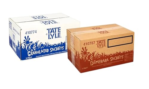 Sugar Sachets Combo – 1000 × 2.5 g Demerara + 1000 × 2.5 g White Sugar | Total 2,000 Sachets (5kg) | Single-Serve Sugar Packets for Tea, Coffee & Catering | Packed by Saras Foods UK