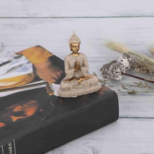 Estatua de Buda meditando talla en arenisca dorada miniatura 2