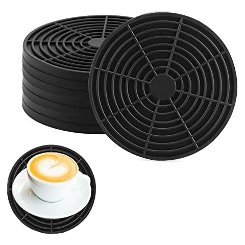 ZEONHEI 8 Pack 11cm Silicone Drink Coasters, Round Black Silicone Coasters with Deep Groove, Non Slip Rubber Coasters, Fits Most Mugs for Home, Bar, Office Cover