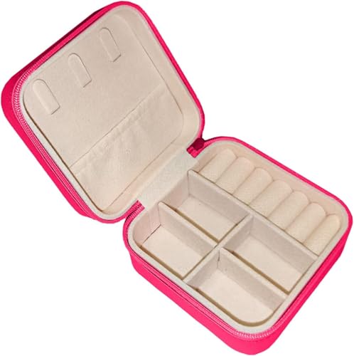 Image of Ballotte CKPS Jewellery Organiser PU Leather Zipper Portable Storage Box Case with Dividers Container for Rings, Earrings, Necklace Home Organizer (Hot Pink)