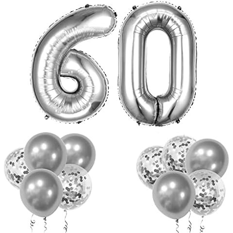 Pandecor Birthday Party Balloons Decorations Set - 40 Inches Silver Number Balloons and 10 Pieces 12 Inches Latex Balloons Birthday Party Supplies for Birthday Party (60 years old) Cover