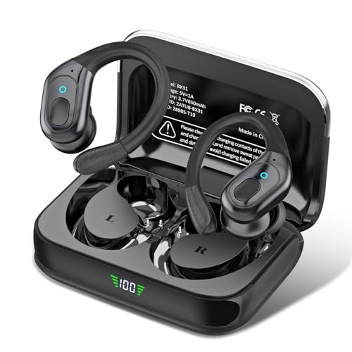 sajawass Wireless Earbuds, Sports Bluetooth Headphones, 75Hrs Playtime Ear Buds with LED Power Display, Noise Canceling Headset, IPX7 Waterproof Earphones for Workout/Running