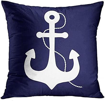 Emvency Set of 4 Throw Pillow Covers Summer Nautical Costal Navy Blue White and Gray Stripe Helm Anchor Boat Star Decorative Pillow Cases Home Decor Standard Square 16x16 Inches Pillowcases - Image 7
