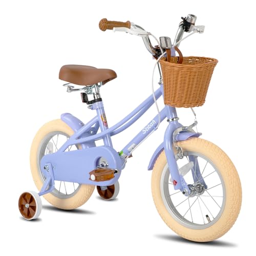 STITCH Bicicleta infantil de 14 pulgadas para niñas de 3 a 5 años, bicicleta para niñas de 14 pulgadas con estabilizadores y cesta, color morado
