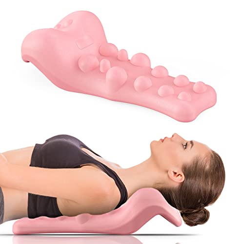 Fanlecy Neck and Shoulder Relaxer with Upper Back Massage Point, Cervical Traction Device Neck Stretcher for TMJ Pain Relief and Cervical Spine Alignment Chiropractic Pillow (Blue) (Pink)