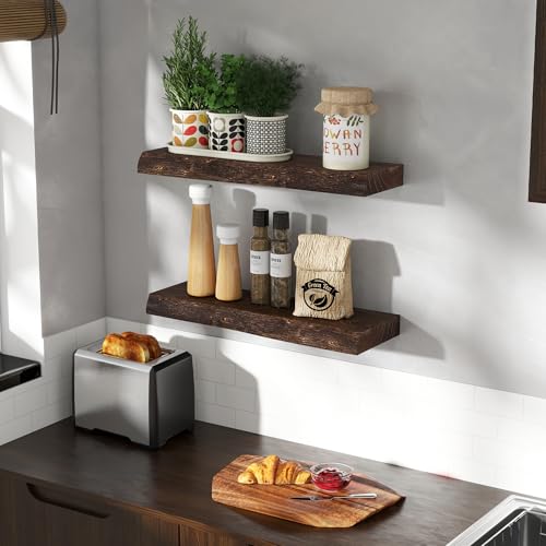 Image of Fun Memories 24 inch Elm Wood Floating Shelves, Walnut Finish, 2 Pack