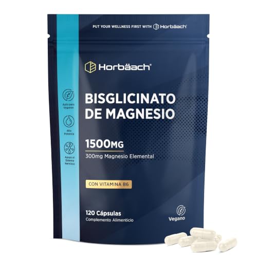 Magnesio Bisglicinato 1500 mg | 120 Cápsulas de Magnesium Glicinato Veganos | Puro | 300mg Elemental | de Horbaach