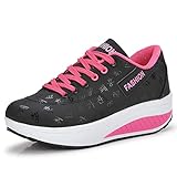  Frauen Plattform Keile Turnschuhe Runde Kappe Schnürschuhe Flacher Mund Erhöhte Sportschuhe Atmungsaktive Wohnungen Einfache Dicke Muffinschuhe