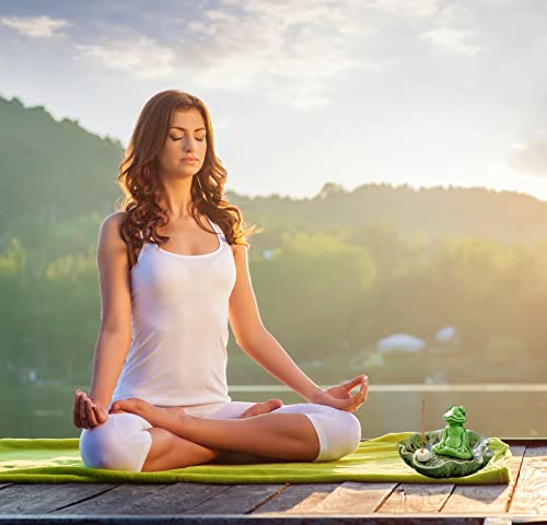 Fkog Cute Ceramic Frog Incense Holder For Sticks, Tree Frog Yoga Meditation Incense Sticks Holder, Lotus Leaf Incense Burner With Ash Catcher For Massages Aromatherapy (Green) #TOP5