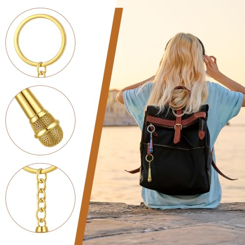 Image of Sureio Mini Microphone Music Keychain Retro Sound Pendant Keyring Charm Microphone Music Key Chain for Singer Gift
