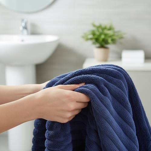 Image of 6 PC Microfiber Hand Towels for Bathroom, 16 inchx30 inch,Navy Blue | Soft Touch, Highly Absorbent, Quick Dry, Lint Free, Hanging Loop, Lightweight Towels for Guest Bath, Gym, Travel & Kitchen