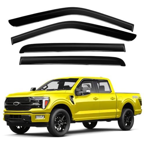 Image of F150 Rain Guards - Window Visors for Ford F150 SuperCrew 2015-2026, Ford F250, F350, F450, F550 Super Duty 2017-2026 Crew Cab, Out-Channel Side Window Rain Guards, 4PCS, Black, Car Accessories