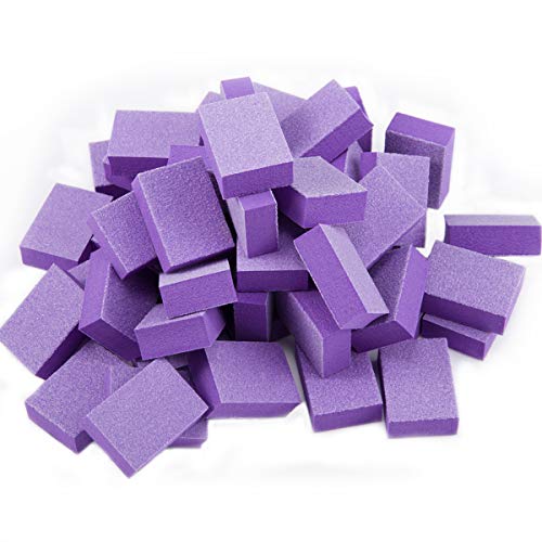 Madholly 100pcs Mini Disposable Nail Buffer Blocks- Double-sided Purple Sponge Nail Polish Buffering Sanding Strips Nail File Nail Polishing Manicure Tools for Home DIY and Salon