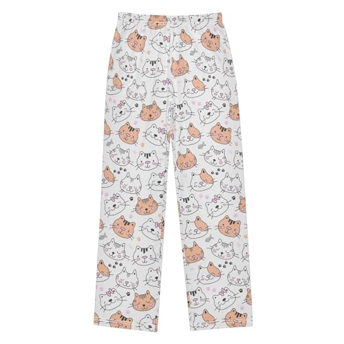 Cartoon Cat Fish Boys Long Pants Soft Trousers Elastic Waist Kids Lounge Bottoms with Pockets S-XL