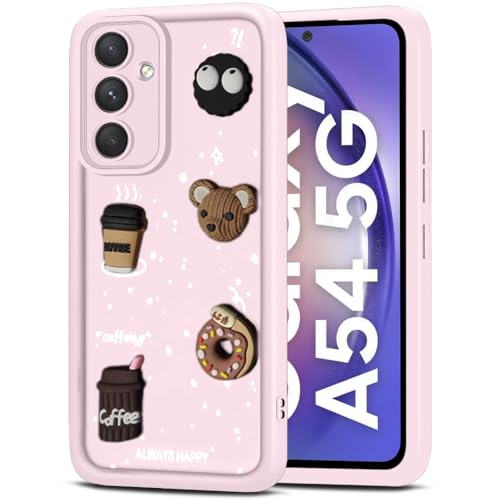 Image of TheGiftKart Back Cover Case for Samsung Galaxy A54 5G | Cute Fun Cartoon 3D Bear Coffee Case | Full Camera Protection | Shockproof Back Cover Case for Samsung Galaxy A54 5G (Silicone, Pink)