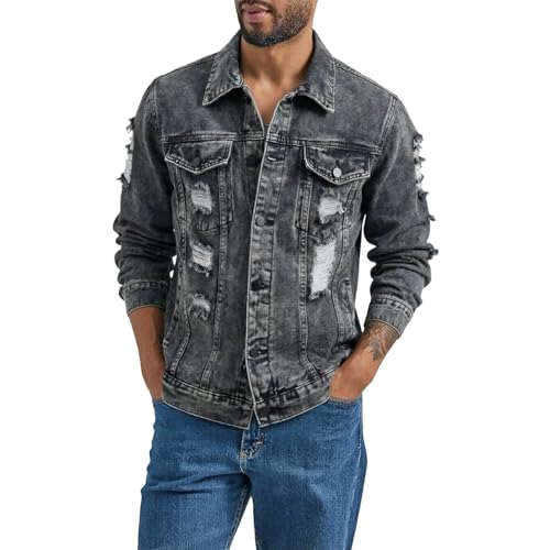 Veste en jean homme style motard bleu - Blouson denim streetwear casual