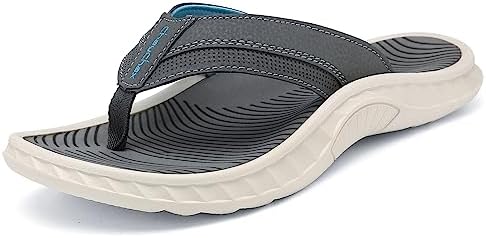 ONCAI Heren Sandalen Verstelbare Riem Orthose Plantar Fasciitis Open Toe Sport Slide Sandalen met Zachte en Comfortabele Boog Ondersteuning Voetbed Grijs Maat 44.5