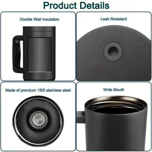 Image of SKDBPM Personalized Stainless Steel Tumbler with Handle, 1200ml Capacity, Black Insulated Travel Mug with Straw, Custom Name Design (Black (3rd Generation))