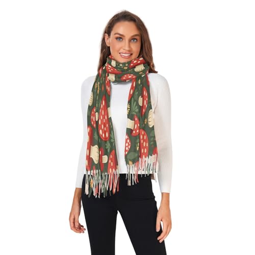 Women's Scarf, Faux Pashmina Soft Lightweight Shawl Wrap, Cartoon Red Mushrooms Print Fashion Scarves2