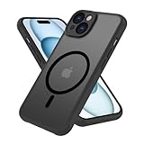 iPhone15 ケース MagSafe対応 マット感 耐衝撃 米軍MIL規格 アイフォン15 ケース マグネット搭載 黄ばみなし ストラップホール付き ワイアレス充電対応 PinLiSheng(ブラック, iPhone 15)
