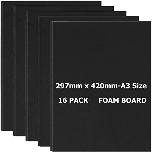 STARVAST Lote de 16 cartón de espuma negra A3, 5 mm, placa de espuma de poliestireno, tablero de espuma negra para arte, presentaciones, escuela, oficina (297 mm x 420 mm)