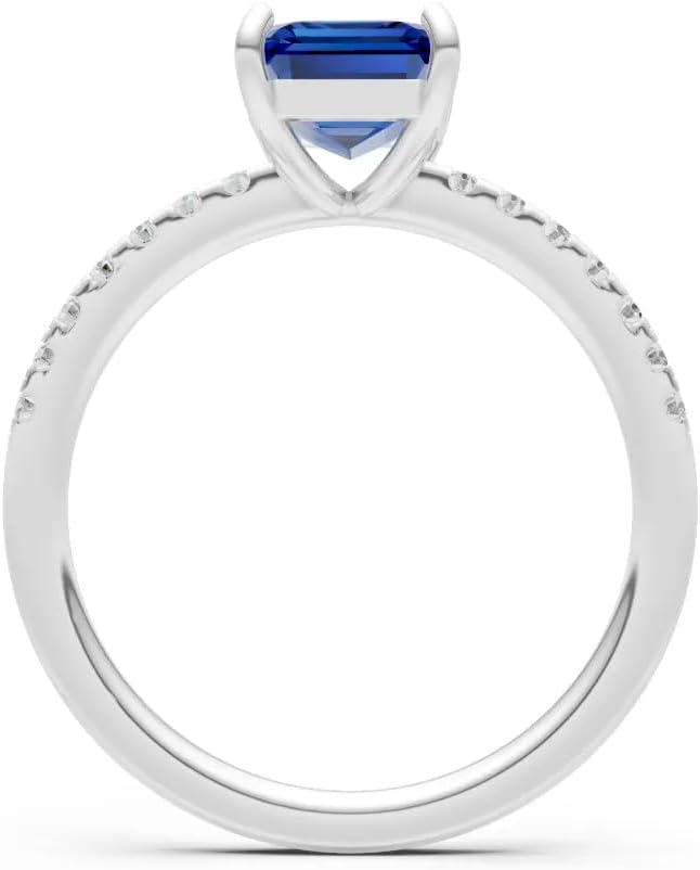PEORA Emerald Cut Cut Blue Sapphire Solitaire Band Available in Solid 10K, 14K or 18K Ring – White, Yellow or Rose Gold