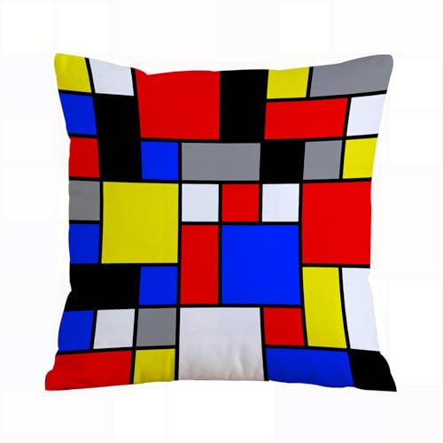 ERRTU Housse de Coussin 40x40 cm,Art, Design Pop de Style Mondrian avec des carrés colorés aux Couleurs Vives et géom,Housse Coussin Exterieur,Motif Décoratif Taie d'oreiller,Coussin Decoratif Canape