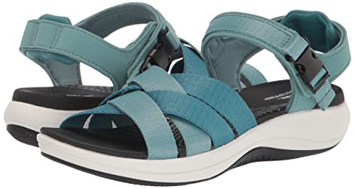 Clarks Mira Tide Flat Sandal, Teal Combi Textile, 7 Medium #TOP6