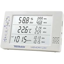 Traceable Memory-Loc Digital Barometer/Digital Thermohygrometer with Calibration, 7.25 to 14.9 PSI, 1 mbar Resolution, Accuracy of 4 mbar