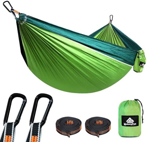 NATUREFUN Ultra-Light Travel Camping Hammock | 300kg Load Capacity,(275 x 140 cm) Breathable,Quick-drying Parachute Nylon | 2 x Premium Carabiners,2 x Nylon Slings Included | Outdoor Indoor Garden