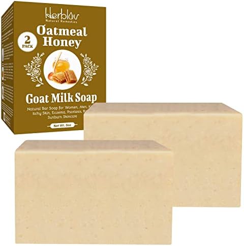 Oatmeal Honey Goat's Milk Soap Bar 4 oz – Natural Bar Soap for Women, Men, Kids, Itchy Skin, Eczema, Psoriasis, Rash, Sunburn Skincare – Calming Colloidal Oatmeal Face Cleanser & Body Wash, Made in USA (4 Ounce (Pack of 2))