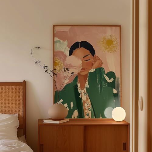 Portrait de femme à motif floral impression sur toile 60x80cm