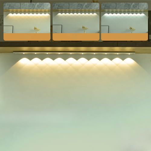 GZZBMY LED Schrankbeleuchtung Lampe mit Bewegungsmelder Dimmbar Unterbauleuchte Küche USB Aufladbar Acryl Wandleuchten Kabellos Magnetisch für Schrank Kleiderschran Schlafzimmer (Silber,120cm)
