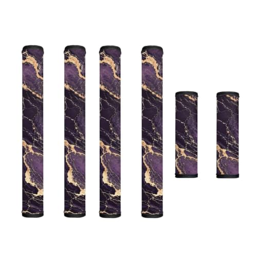 Image of 6 Pcs Refrigerator Microwave Door Handle Covers Electrical Appliances Handle Protector Keep Clean and Protected from Oil Stains, Fingerprints, Liquids, Dark Violet Gold Marble