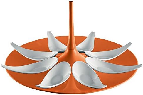 Mebel EN16-M00MV-ORA Finger Food Set with a Round Orange Base and Handle Including 8 White Spoons