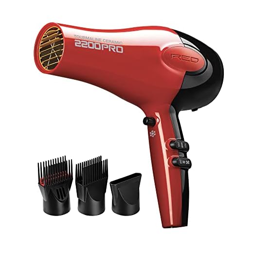 RED by Kiss Tourmaline Ceramic 2200W PRO - Professional Hair Dryer with Extra Combs, Frizz-Free Hair, Six Heat Settings Blow Dryer