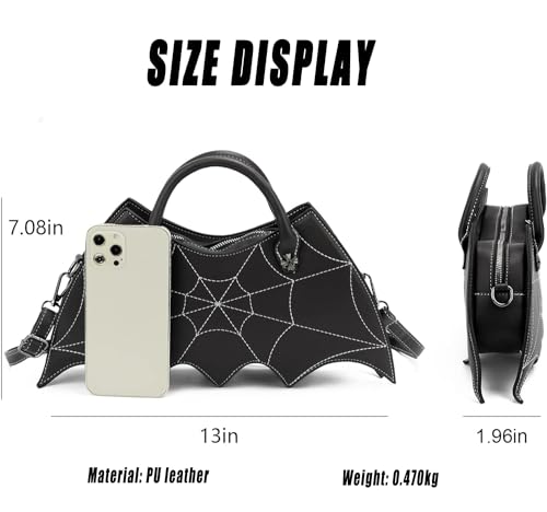 Bat Wing Shoulder Bag,Spider Web Crossbody Purse Bat Halloween Purse Novelty Purses for Women Girls(Black - 2)4