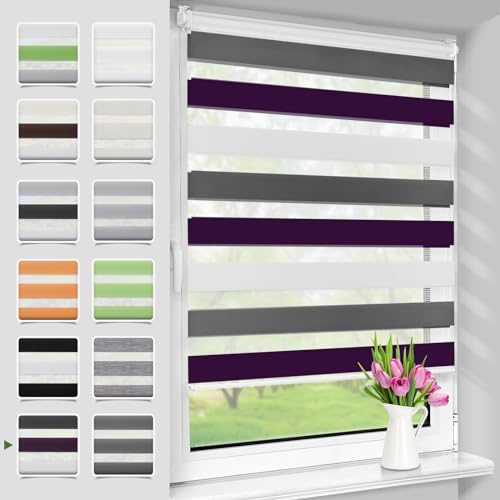 Deswell Store Enrouleur Jour Nuit sans Perçage, Tamisant pour Fenêtre ou Porte, Installation Facile avec Clips, 90 x 150 cm (Largeur du Tissu 86 cm),...