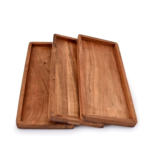 NIRMAN Acacia Wood Rectangular Wooden Platters for Home Decor, Food, Vegetables, Fruit, Charcuterie,...