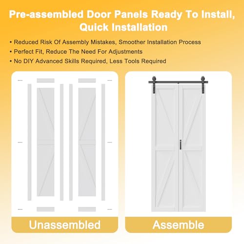 Puerta plegable tipo granero 40" x 84" con paneles prearmados y herraje de riel de 44" | Puertas plegables con núcleo sólido en forma K, puertas terminadas resistentes al agua para clóset o despensa, instalación fácil miniatura 4