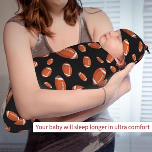 Image of Football Baby Stuff Swaddle Blankets Beanie Hat Sets, Soft and Stretchy Newborn American Football Blanket Swaddle Sack for Baby Shower Infant Boy and Girl