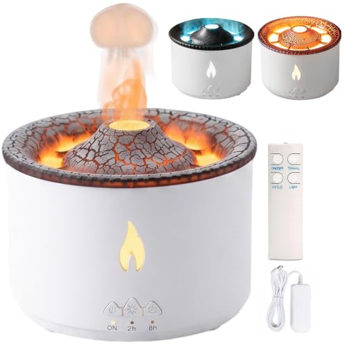 Image of 360ML Volcano Humidifier, Jellyfish Mist Flame Essential Oil Diffuser, Volcano Shape Ultrasonic Aroma Diffuser with Remote Control, Waterless Auto Shut-Off for Home, Bedroom, Office, Gym, Yoga