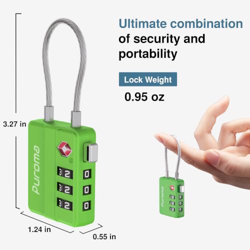 Image of Puroma 4 Pack TSA Locks for Luggage Lightweight 4-Digit Code Padlock Green