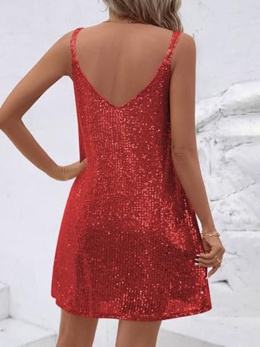 Image of MIYIEONZ Women Sequin Sexy V Neck Shift Dress Sparkly Glitter Sleeveless Short Flowy Loose Party Night Out Club Dress