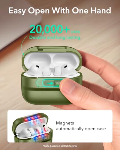 Image of ESR for AirPods Pro 3 Case (2025), Compatible with AirPods Pro 3 (USB-C Cable), MagSafe Ready, Magnetic Lid Lock, Full Drop Protection Cover with Lanyard, Green